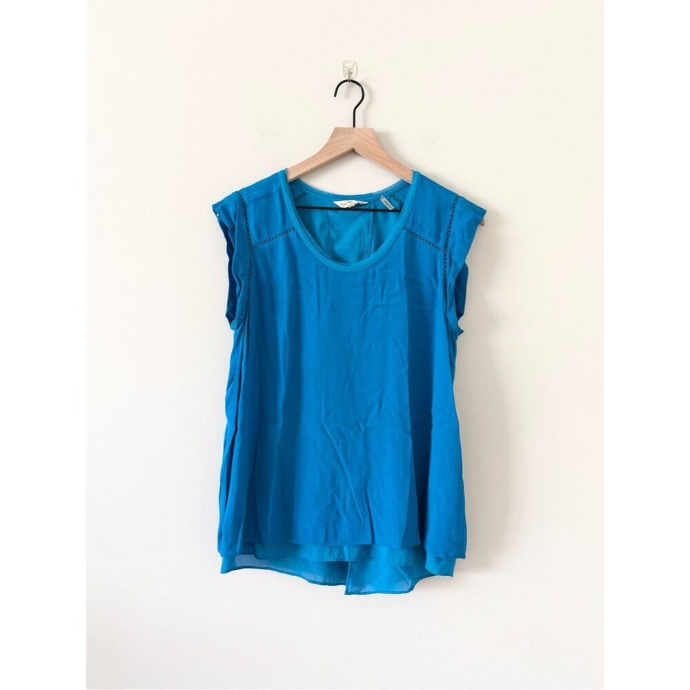 Rebecca Taylor Blue Sleeveless Scoop Neck Double Layer Blouse Size S